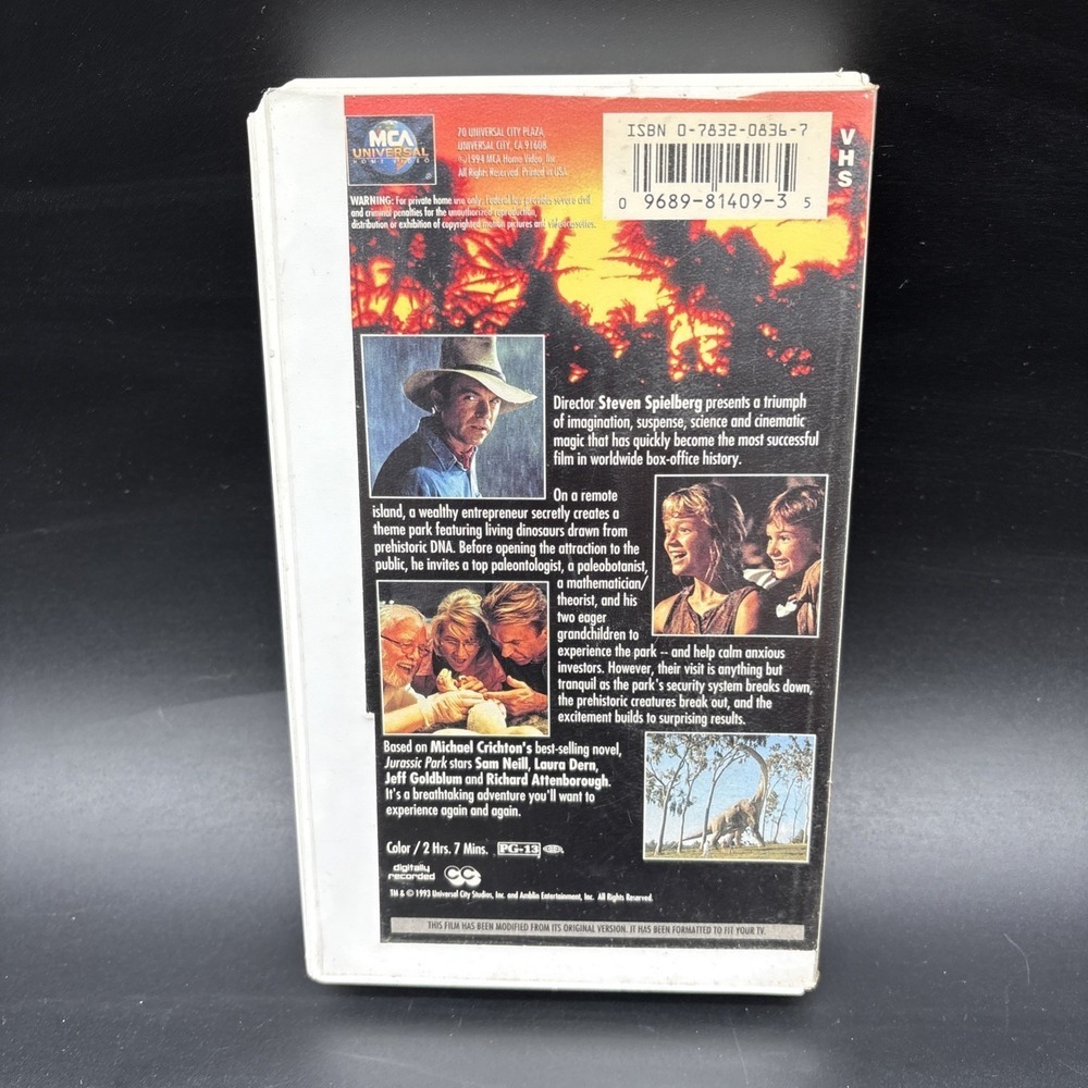 Vintage Jurassic Park‎ 1993 MCA Universal Print VHS Tested Dinosaurs Clam Shell - Picture 2 of 3